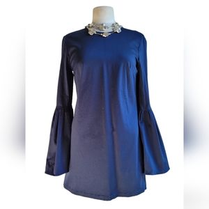 Never Worn! MLM Label Royal Navy Blue Mini Dress Bell Flare Sleeves Size Small